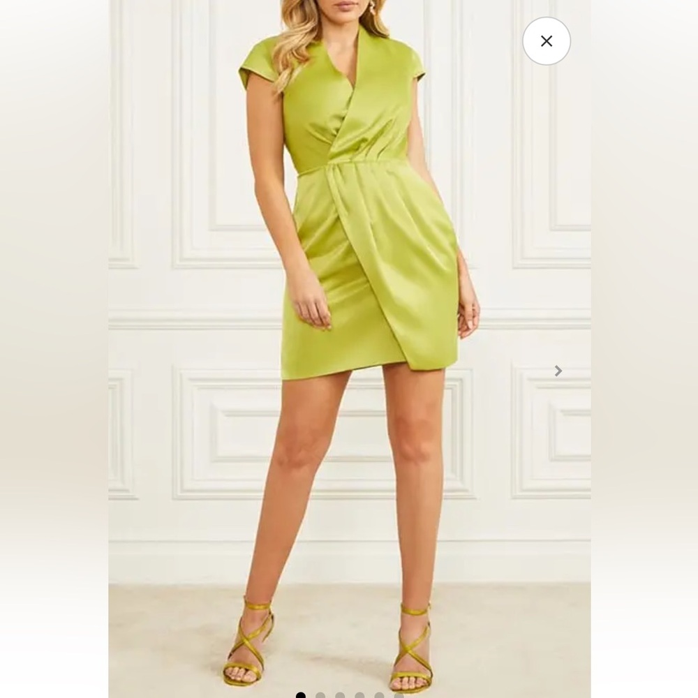 Marciano Lime Green Satin Mini Dress - Size L